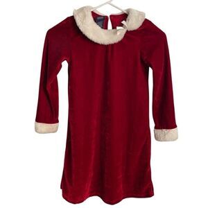 Basic Editions Girls Holiday Santa Dress 6/6X Red Velour Faux Fur Collar Cuffs